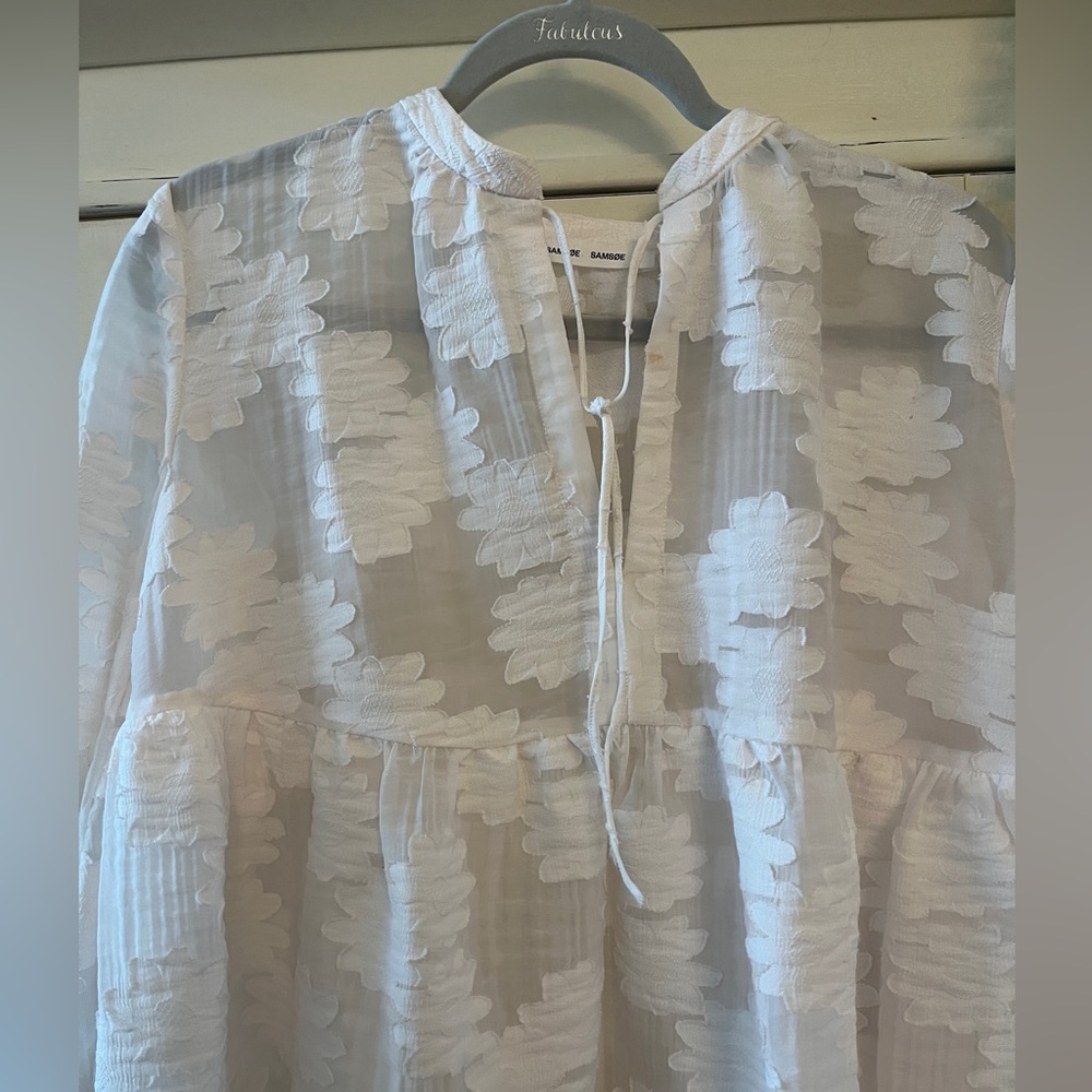 SAMSOE SAMSOE MYNTHE FLORAL JACQUARD LONG SLEEVE FLOWY DRESS XS GENEROUS - Picture 5 of 7
